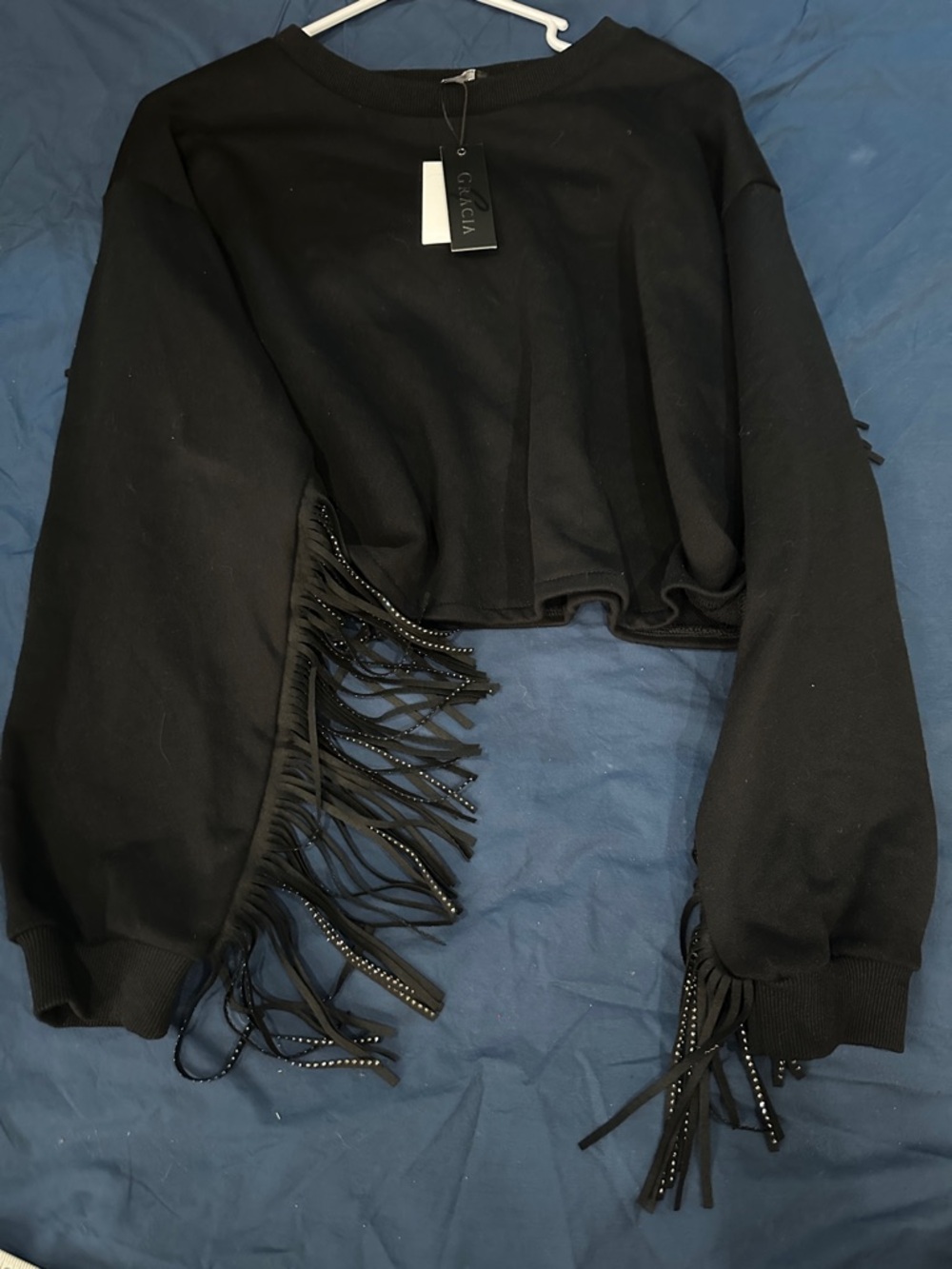 Gracia Black Cropped Crewneck Sweatshirt, Size L NWT - Picture 1 of 9